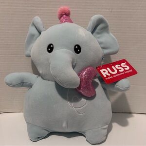 Russ Plush Elephant Toy with pink party hat - Blue and Pink